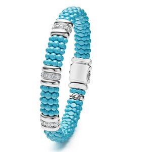 Blue Caviar  Blue Three Station Ceramic Diamond Bracelet from Lagos | 9mm Sz7
